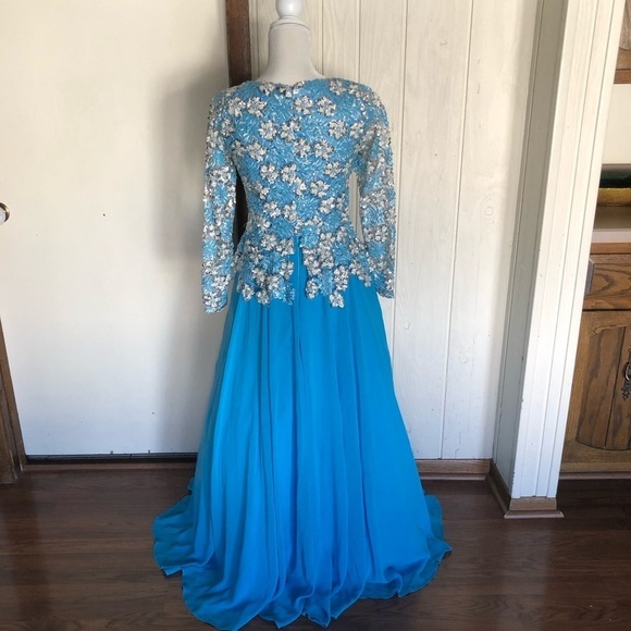 Blue sequin prom engagement ball gown dress size 8/10 - Picture 4 of 10